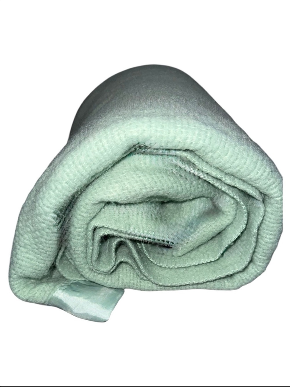 Soft Sage Green/ Mint Green Waffle Blanket with Satin Edging - Picture 4 of 12
